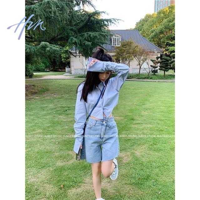 Áo Sơ Mi Tay Dài Dáng Rộng Ngắn Thời Trang Xuân Thu 2023 Hhjdsun11 Cho Nữ