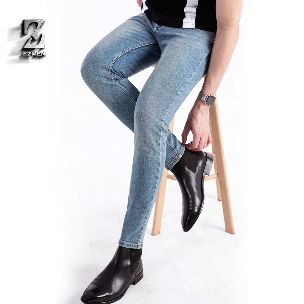 Quần jean EZMEN skinny xanh trơn cao cấp, Co giản.Simple blue skinny jeans. JX03