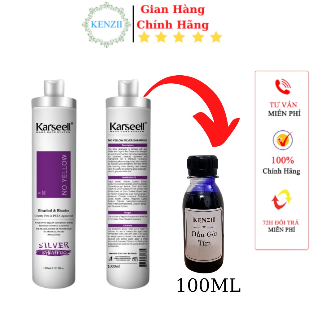 Dầu gội tím KARSEELL dầu gội tím khử vàng và giữ màu dành cho tóc tẩy nhuộm màu thời trang Chính Hãng