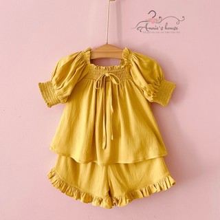 Đồ bộ bé gái Annie, bộ linen màu vàng cho bé từ 9-32kg
