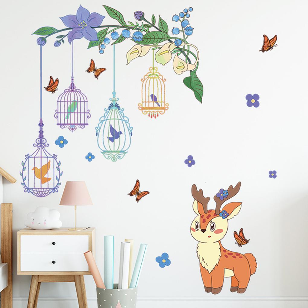 Đề Can Dán Tường Họa Tiết Hoa Và Chim Hoạt Hình Nhiều Màu Trang Trí Phòng Khách / Phòng Ngủ