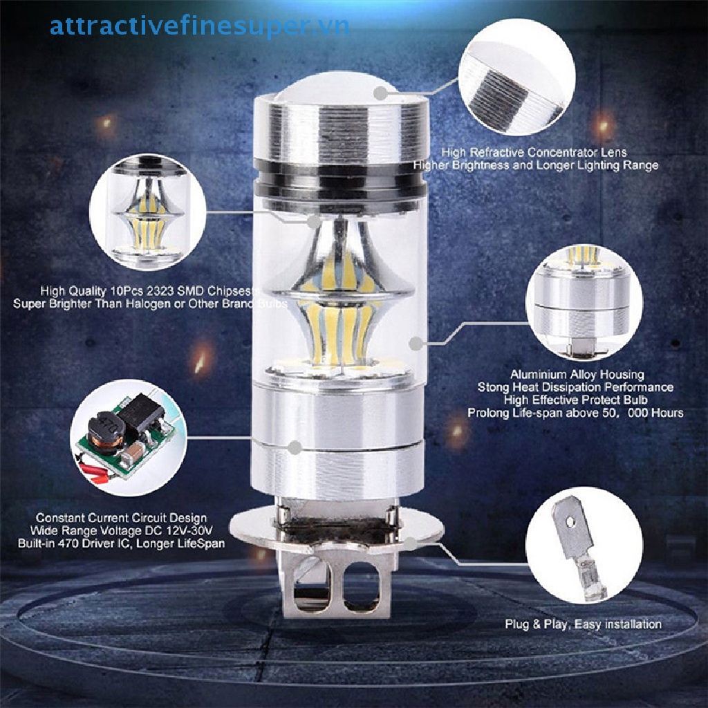 Đèn Pha Chống Sương Mù 100W H3 12 / 24V Cho Xe Hơi