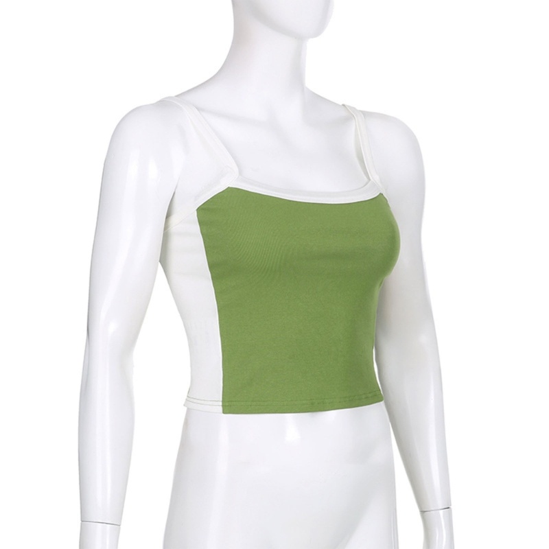 Áo Croptop Hai Dây Hở Lưng Họa Tiết Kẻ Sọc Màu Tương Phản Quyến Rũ Cho Nữ