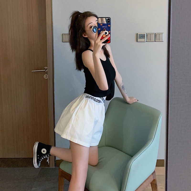 Jiashucheng Quần Short Lưng Cao Ống Rộng Màu Đen Thời Trang Mùa Hè Cá Tính