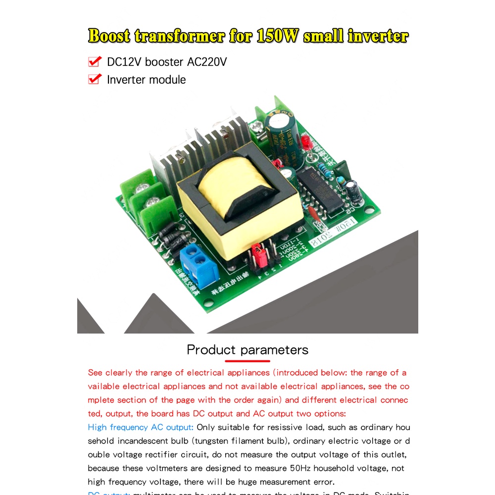 Bảng Mạch Chuyển Đổi Tăng Áp 150W DC-AC 12V Sang 110V 200V 220V 280V 150W