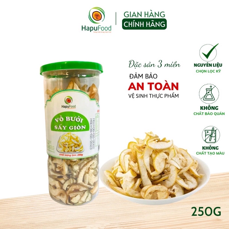 Vỏ bưởi sấy giòn vỏ mỏng Hapufood 250g, đồ ăn vặt Hapufood