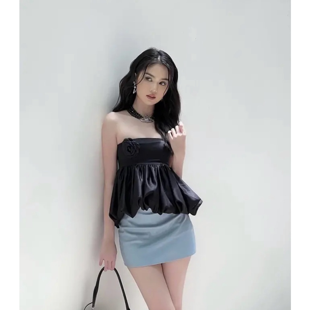 Set áo cúp phối chân váy da