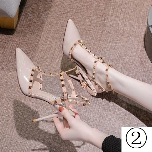 Giày Cao Gót Mũi Nhọn Màu Nude Đính Đinh Tán Thời Trang Xuân Hè 2021 Mới Quyến Rũ Dễ Phối Đồ Cho Nữ