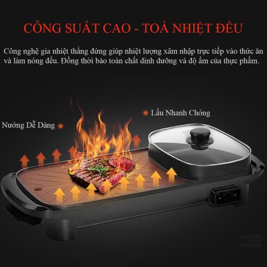 Bếp Lẩu Nướng Đa Năng 2 In 1 Công Suất Lớn - Nồi Lẩu Nướng Tiện Lợi Vừa Nướng Vừa Lẩu - Bảo Hành 12 Tháng