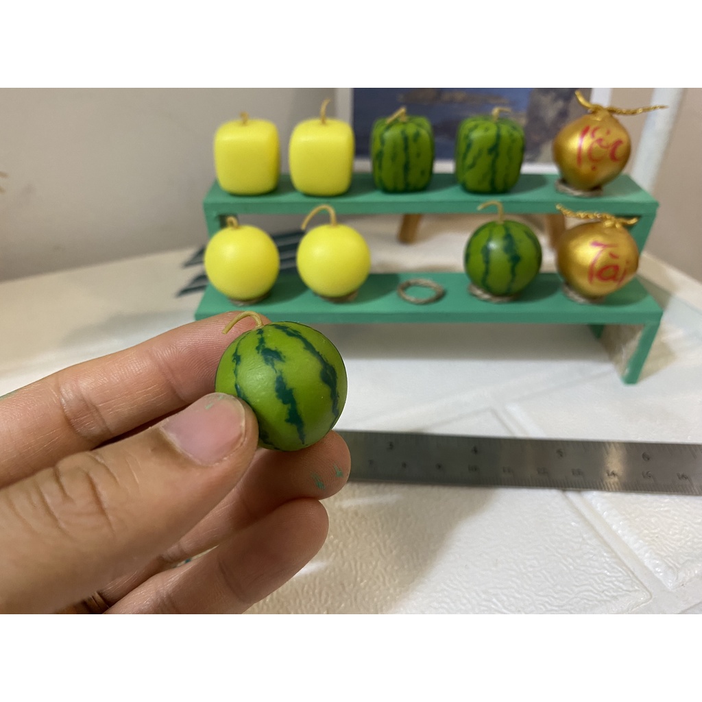 Mô hình trái dưa hấu, dưa hấu vuông cho nhà búp bê từ đất sét, tỉ lệ 1/6, 1/8