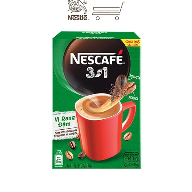 [XANH LÁ]Cà phê hòa tan Nescafé 3in1 vị rang đậm - công thức cải tiến (Hộp 20 gói)