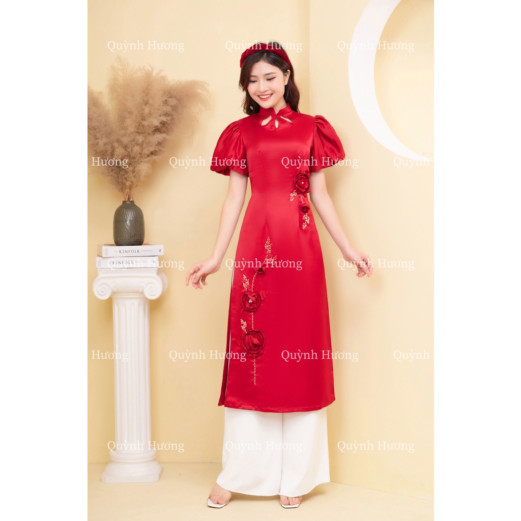 Áo dài cách tân giọt lệ màu đỏ đổ siêu xinh by Quỳnh Hương
