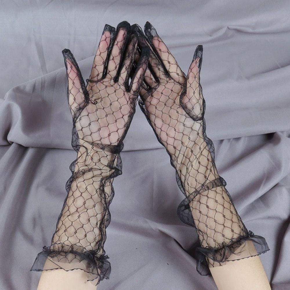 Găng Tay Lưới Mỏng Co Giãn Phụ Kiện Hóa Trang Cho Cô Dâu