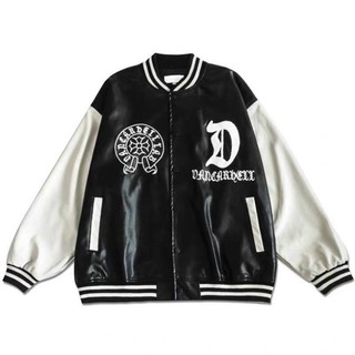 Áo khoác toki bomber da thêu unisex black & white