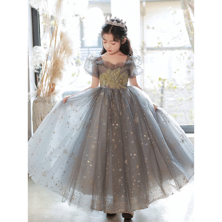 Đầm Váy Dự Tiệc Cho Bé Gái TiTiKids Xám Ngôi Sao CC224