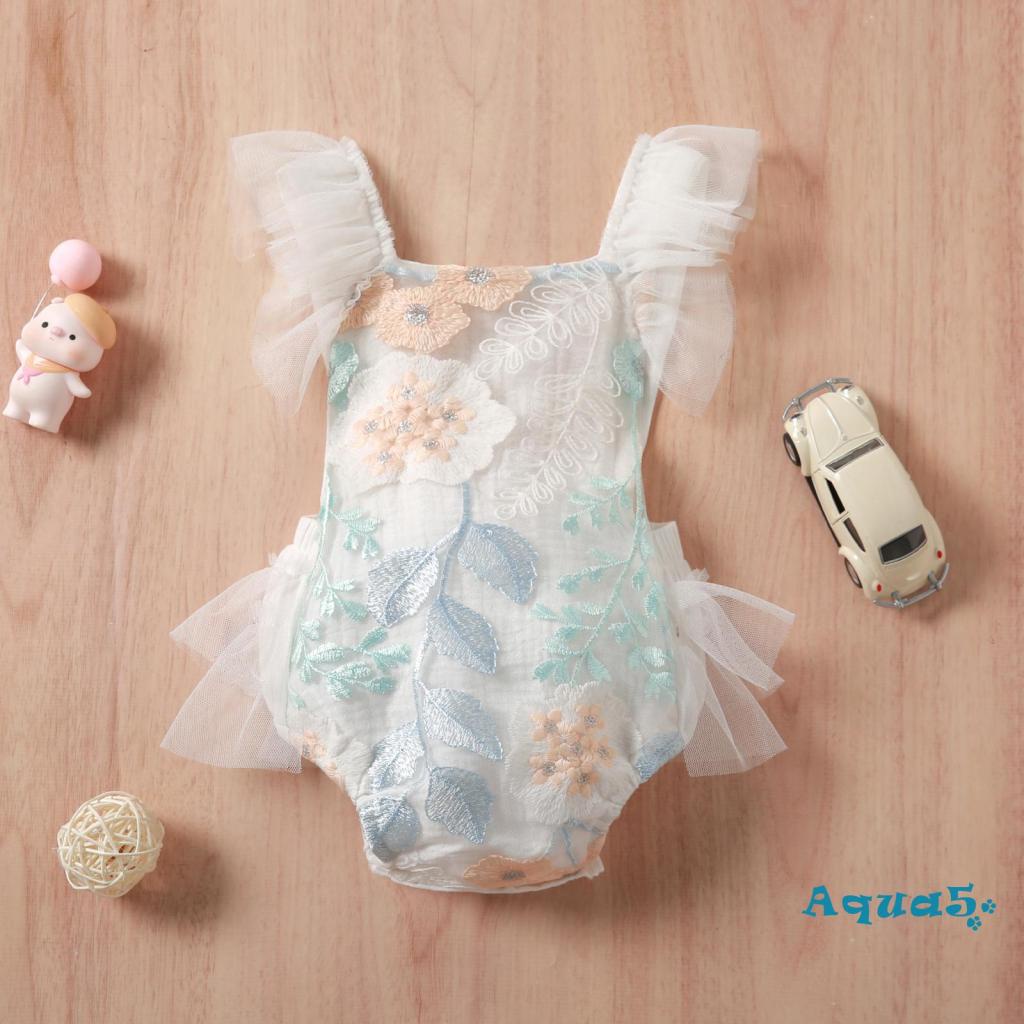 Bộ Áo Liền Quần Hở Lưng Thêu Hoa Cho Bé Gái
