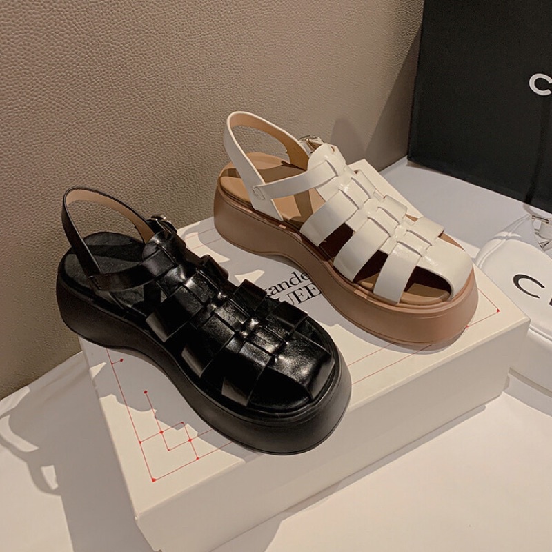 Giày sandal nữ quai hậu đế bánh mì 2 màu quai mảnh kiểu ulzzang Hàn Quốc BRATINA SD002