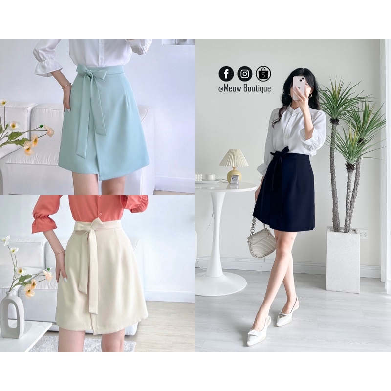 Váy A thắt nơ, vạt đắp che bụng Meow Boutique