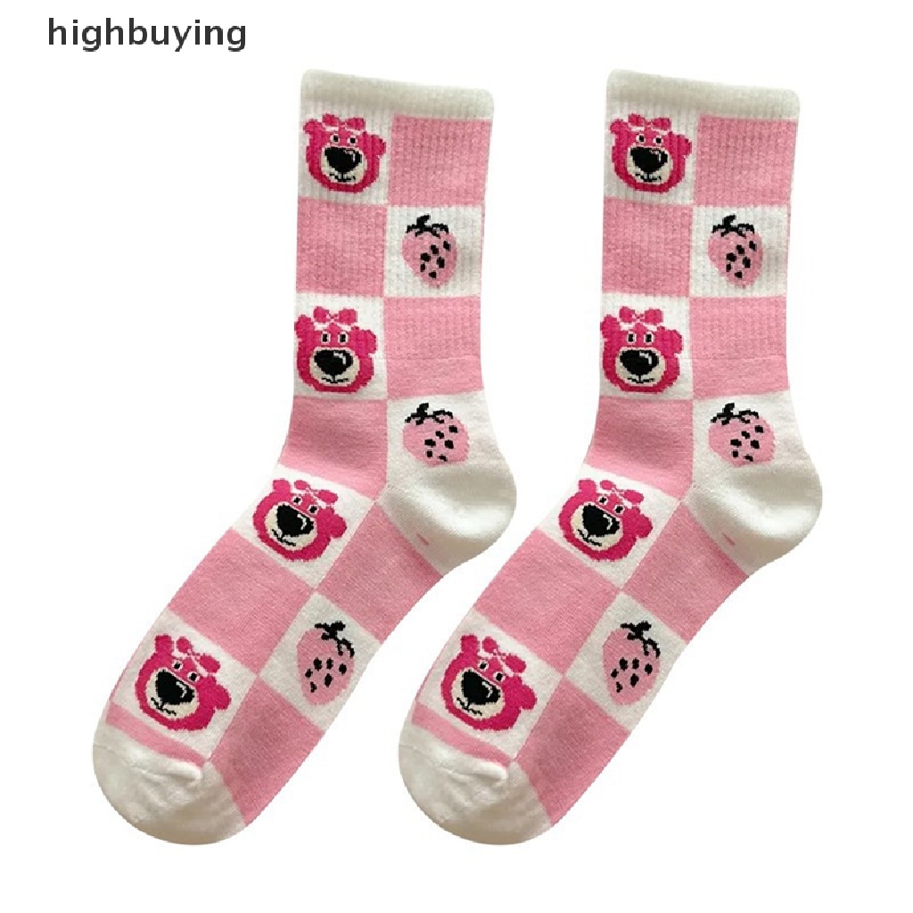 Hbvn Belle Vớ Ống Lửng Họa Tiết Gấu Hồng Dâu Tây Hoạt Hình Phiên Bản Hàn Quốc Dễ Thương Hợp