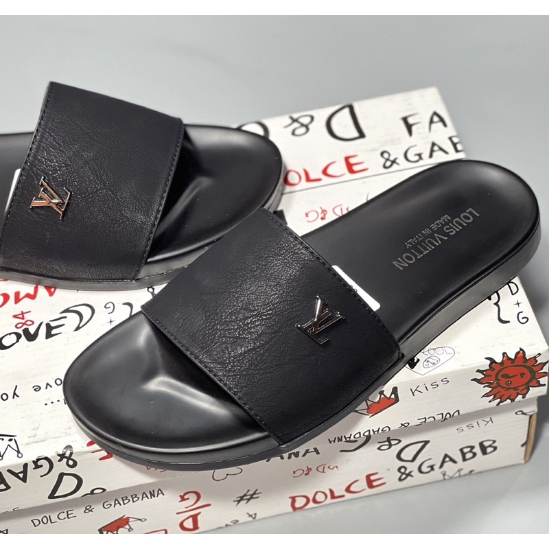 Dép lê quai ngang thời trang giới trẻ có hoạ tiết đơn giản, Dép da nam phong cách trẻ trung btshop từ 38 đến 42