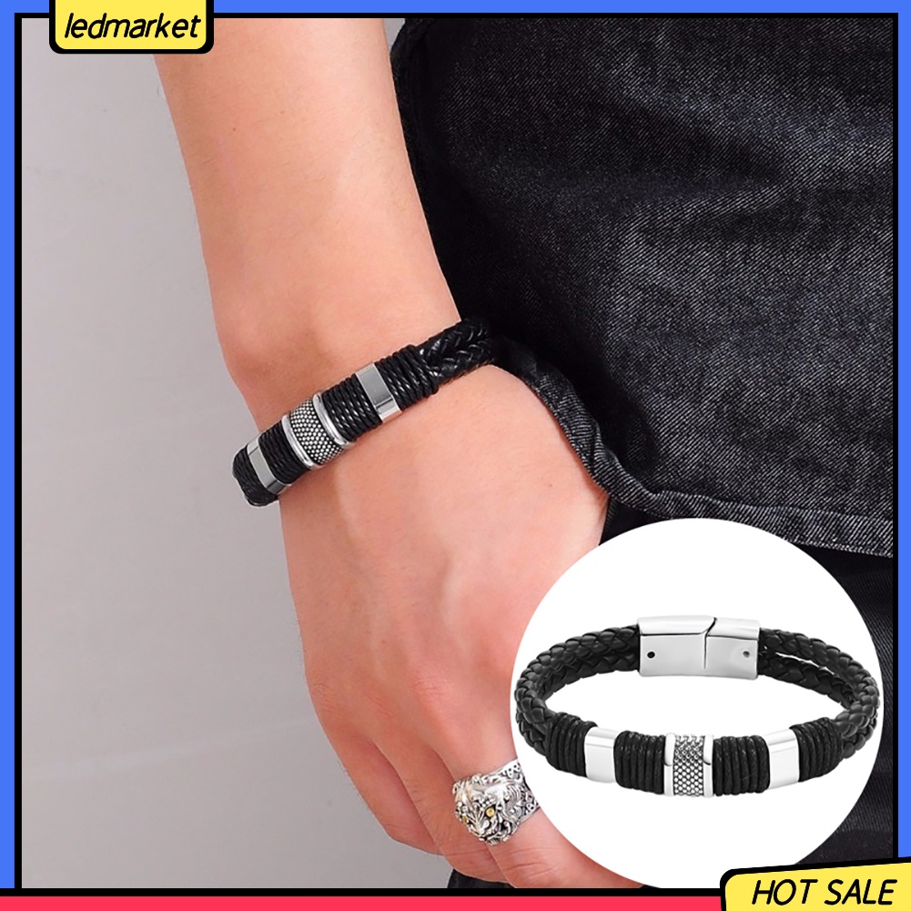 Vòng Đeo Tay Dây Bện Giả Da Phối Đèn Led Thời Trang Unisex