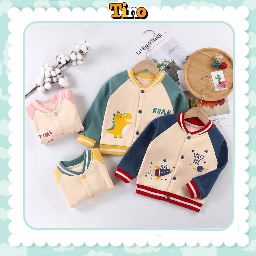 Áo Khoác Cho Bé Lót Nỉ TINOKIDS kiểu bomber Từ 12 Tháng Đến 6 Tuổi In Hình Hoạt Hình Dễ Thương Ấm Áp