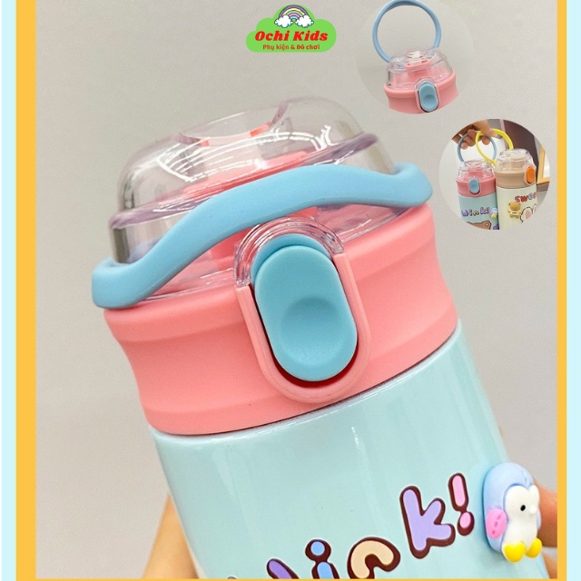 Bình đựng nước giữ nhiệt cho bé đi học, bình nước inox có ống hút, bình giữ nhiệt Ochi kids