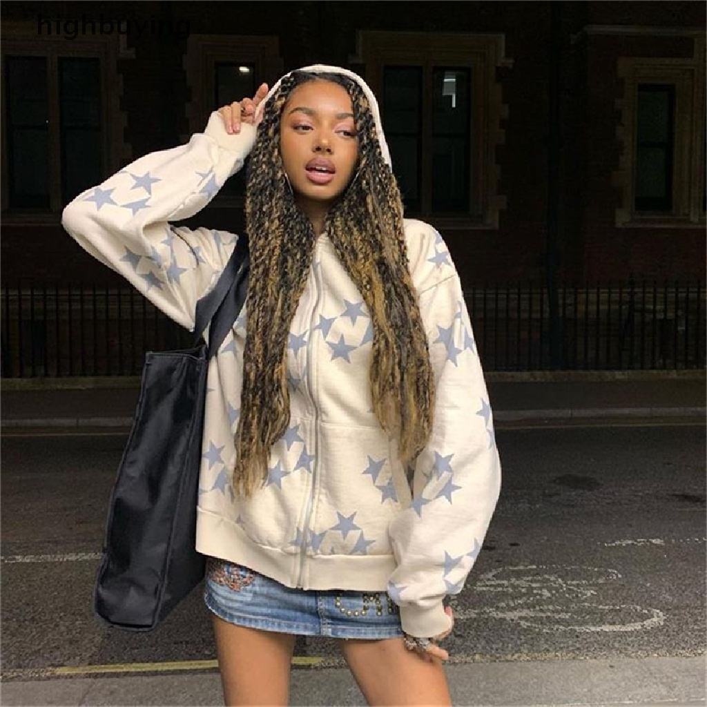 Hbvn Belle Áo Khoác Hoodie Nỉ Tay Dài Có Khóa Kéo Hình Ngôi Sao Cổ Tích Thời Trang Đường Phố Cho Nam Và Nữ Y2K Modish