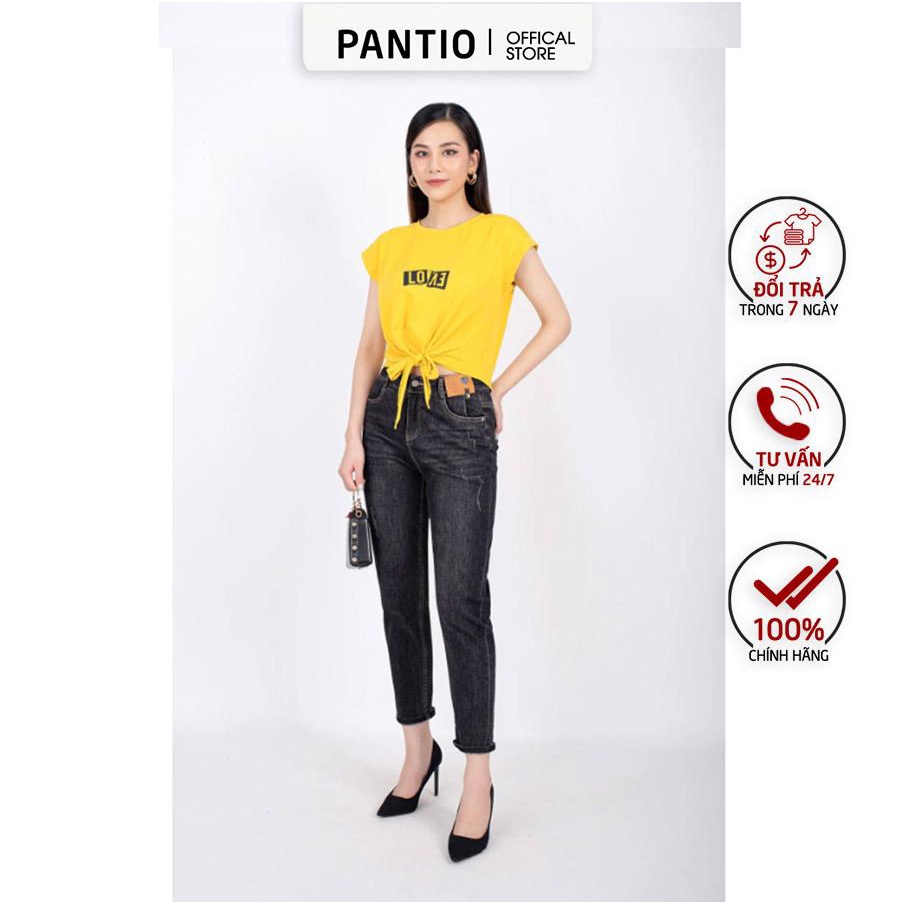 FAT3213 - Áo thun dạo phố vải cotton dáng suông vai chờm thân trước in hình buộc nơ - Pantio