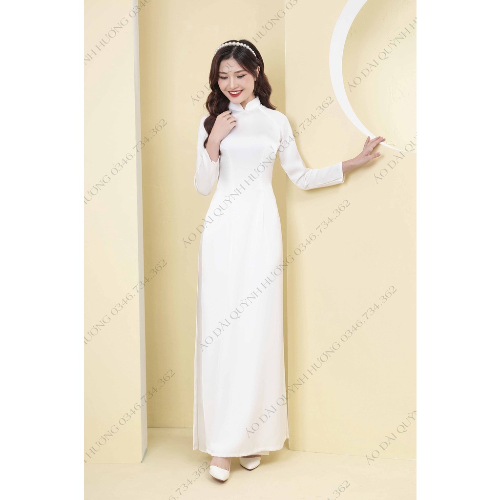 [Mã BMLT35] Áo dài trắng, áo dài truyền thống, áo dài học sinh chụp ảnh kỷ yếu chất liệu lụa mỹ 2 tà by Quỳnh Hương