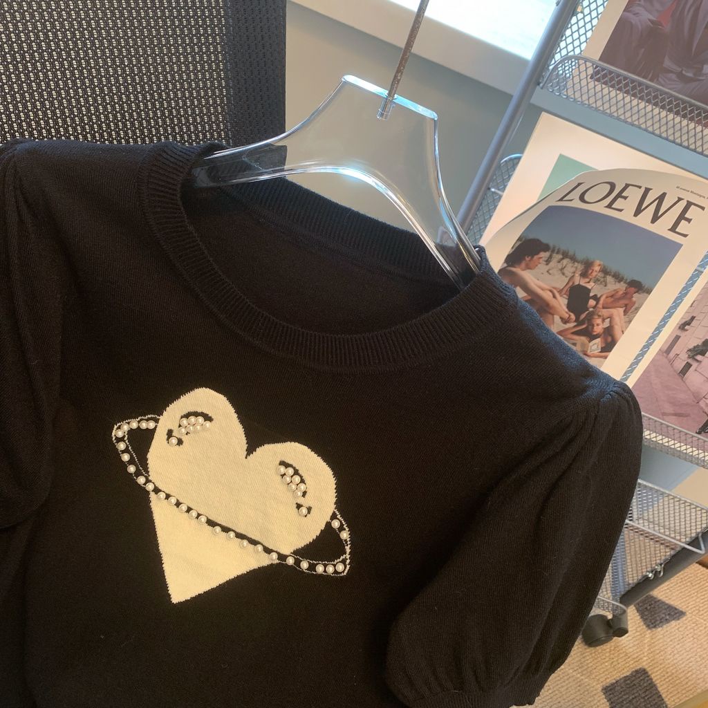 Áo Len Dệt Kim Mỏng Tay Phồng Ngắn Thời Trang Mùa Hè Kiểu Mới Cho Nữ