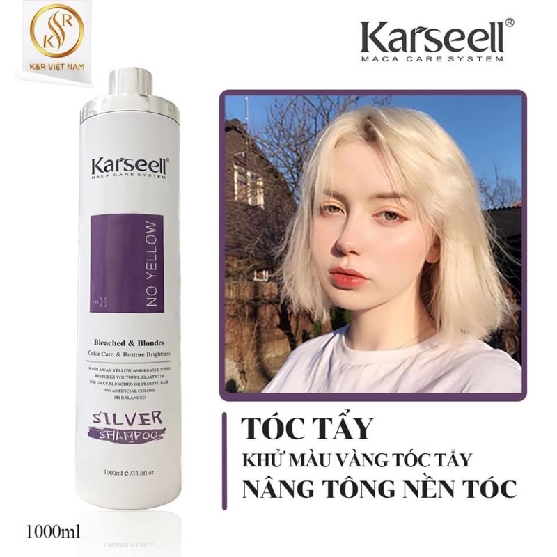 Dầu gội tím KARSEELL dầu gội tím khử vàng và giữ màu dành cho tóc tẩy nhuộm màu thời trang Chính Hãng