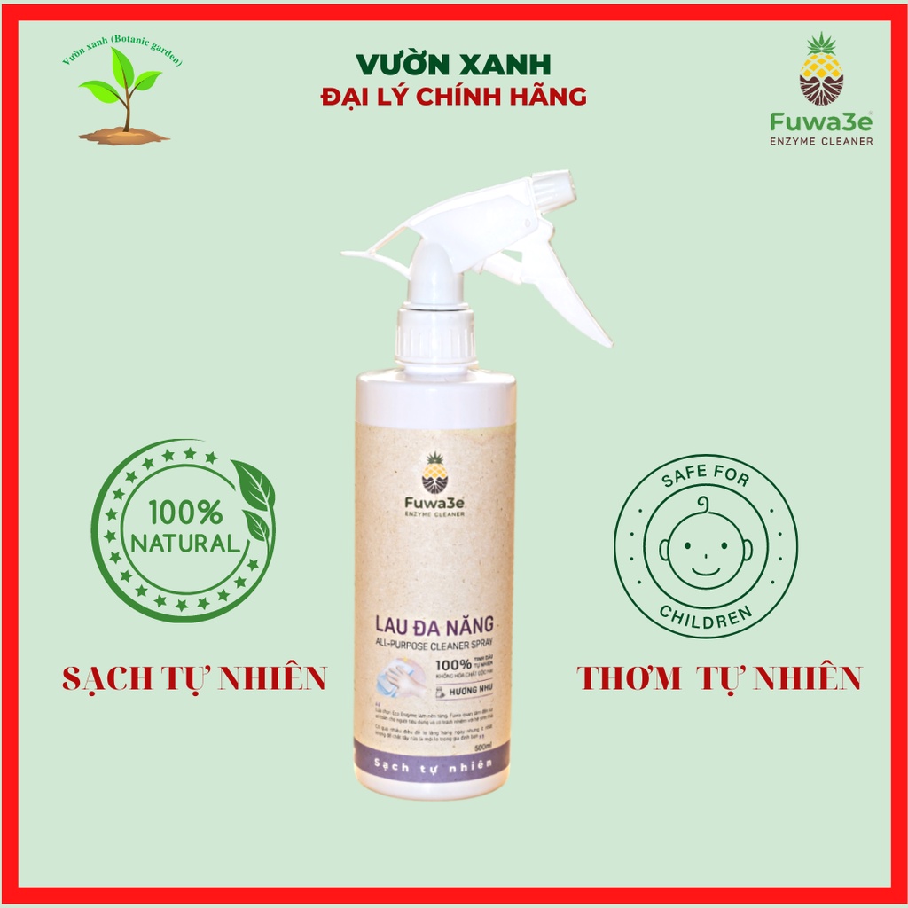 Bình xịt tẩy lau đa năng Fuwa3e hương nhu 500ml lau kính lau bếp, lau tủ lạnh, ô tô và nhiều bề mặt, khử mùi