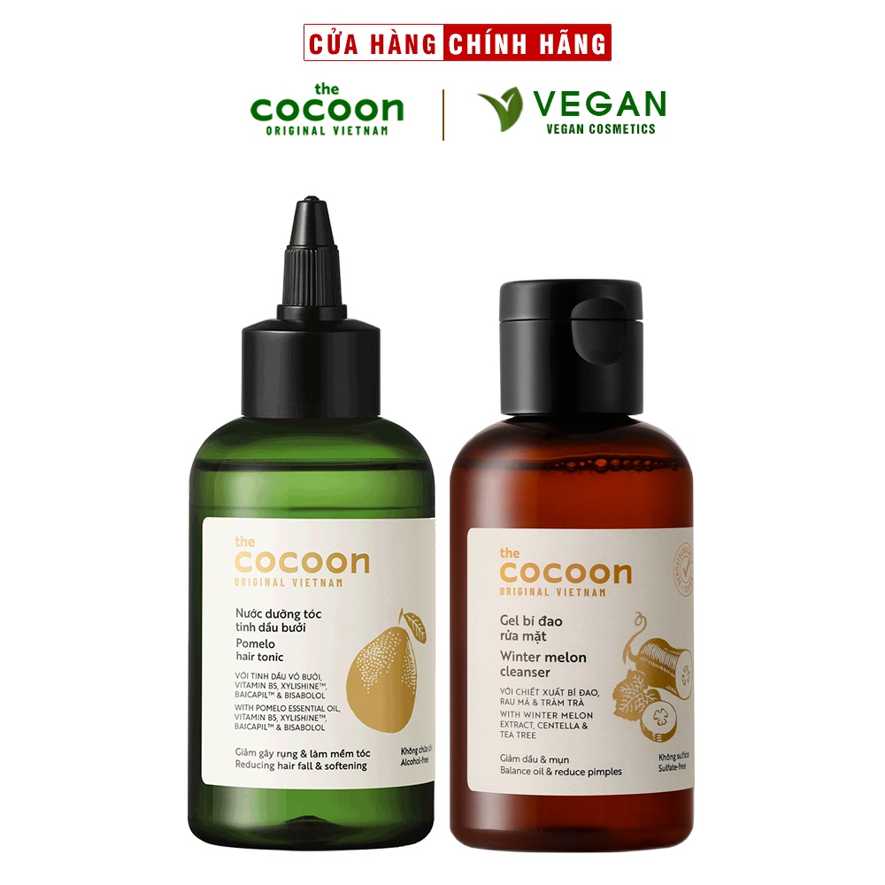 Combo Gel bí đao rửa mặt cocoon 140ml + nước dưỡng tóc tinh dầu bưởi pomelo 140ml