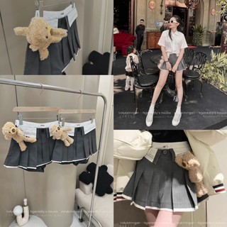 Set Áo sơ mi cộc tay mix chân váy Chà Neo xếp ly cách điệu kèm gấu cài rời
