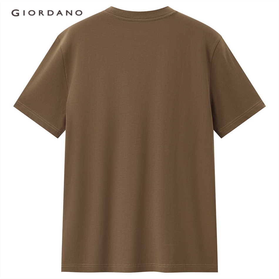 Áo thun cotton GIORDANO 13023211 cổ lọ ngắn tay màu trơn cho nam