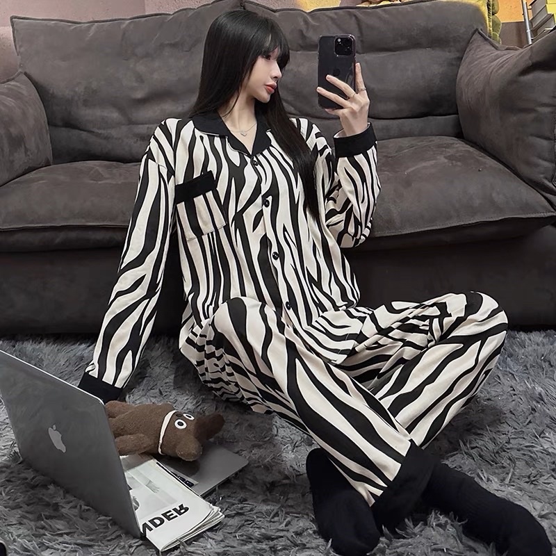 Đồ ngủ nam nữ ngựa vằn mới chất cotton xịn loại 1 siêu thoáng và thoải mái phiên bản dài tay thu đông