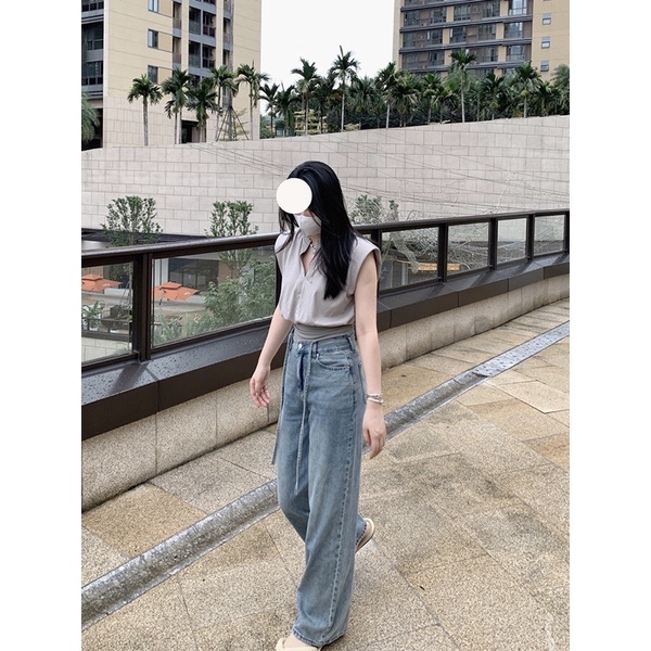 Quần jean ống suông thắt dây