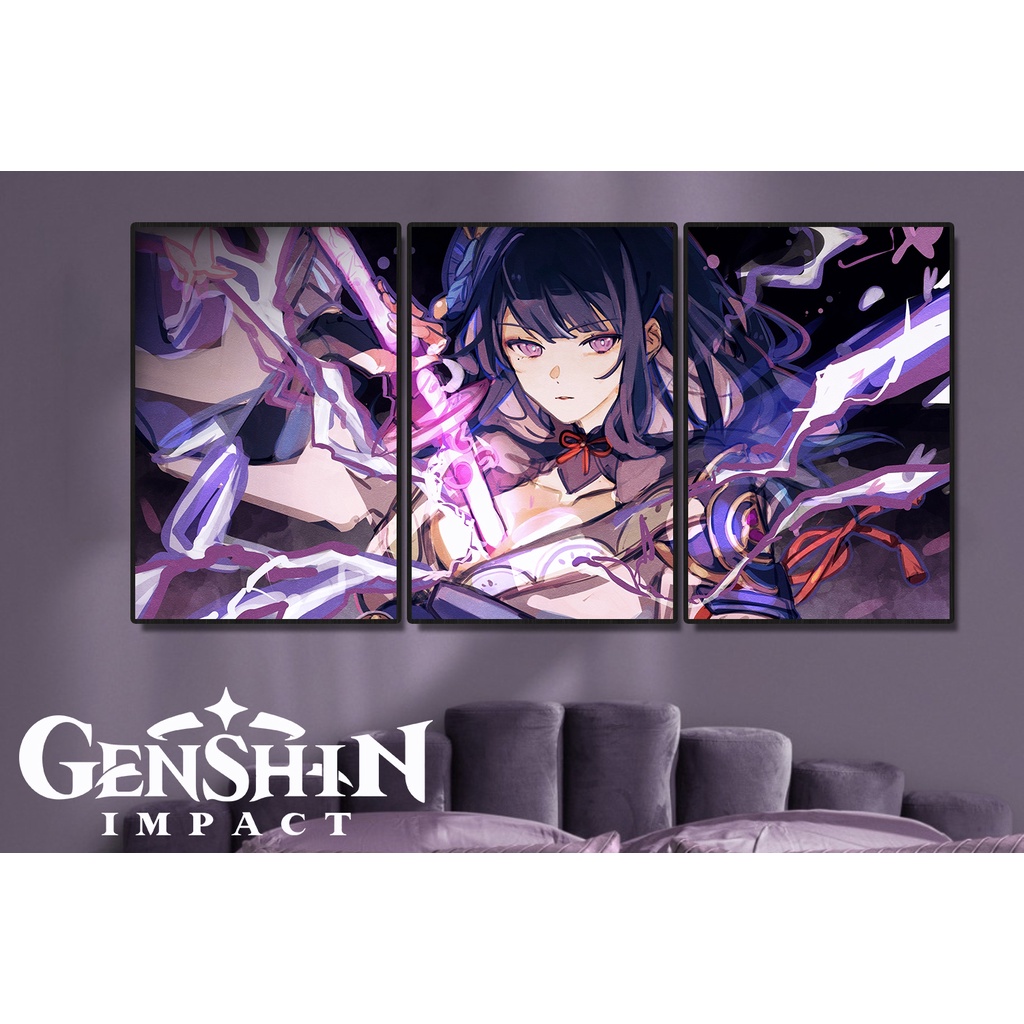 Combo 3 tranh treo tường canvas, chủ đề GS Genshin Impact, khung composite cao cấp, decor gaming, trang trí phòng ngủ