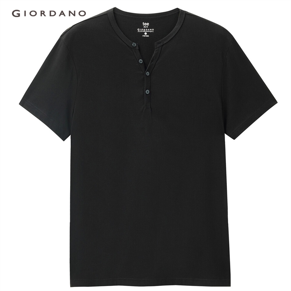 Áo thun GIORDANO 01023418 Cổ Henley tay ngắn màu trơn thời trang