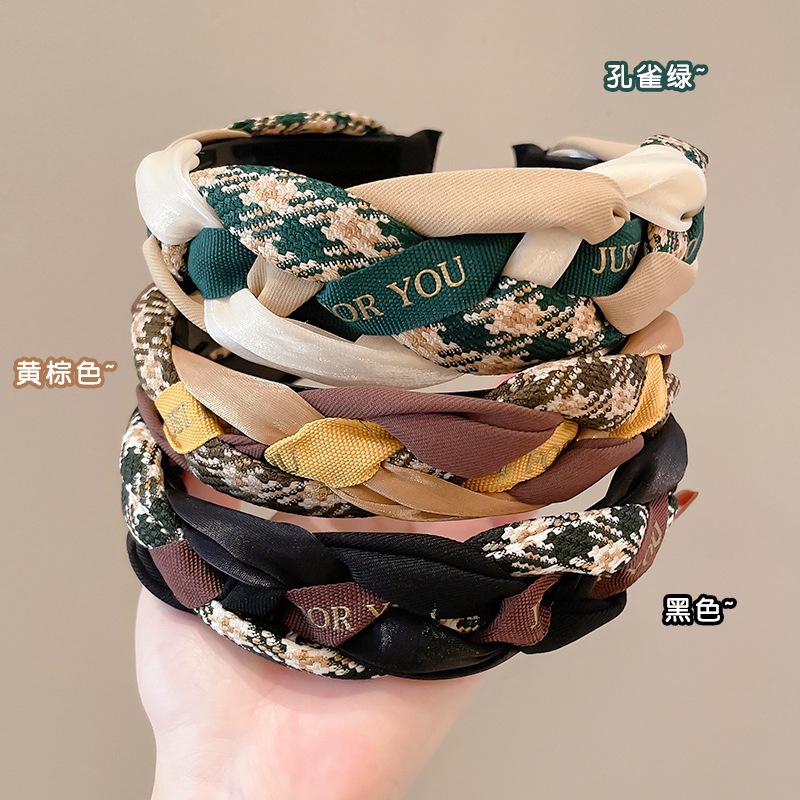 Băng Đô Cài Tóc Rửa Mặt Họa Tiết Sọc Caro Phong Cách Hàn Quốc Thời Trang Cho Nữ