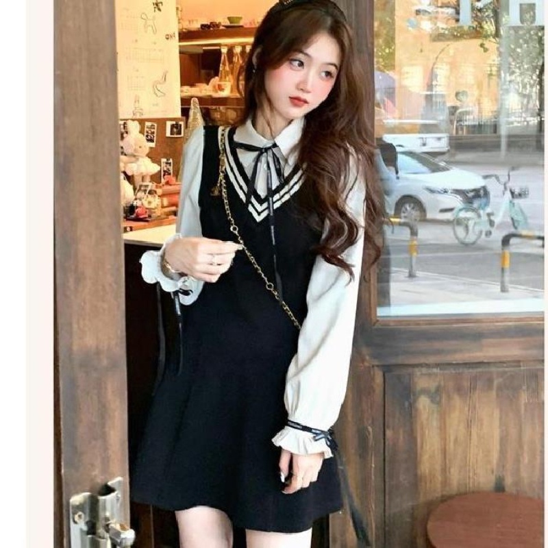 IELGY    Đầm Giả Hai Mảnh Thiết Kế Phong Cách Ngoại Thương Cho Nữ