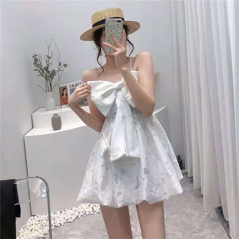 IELGY  Đầm Hai Dây Thắt Nơ Phong Cách Pháp Ngọt Ngào Cho Nữ