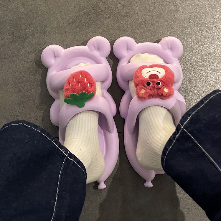 Dép gấu dâu Dép lê gấu thời trang đi bên ngoài mùa hè phong cách Hàn Quốc