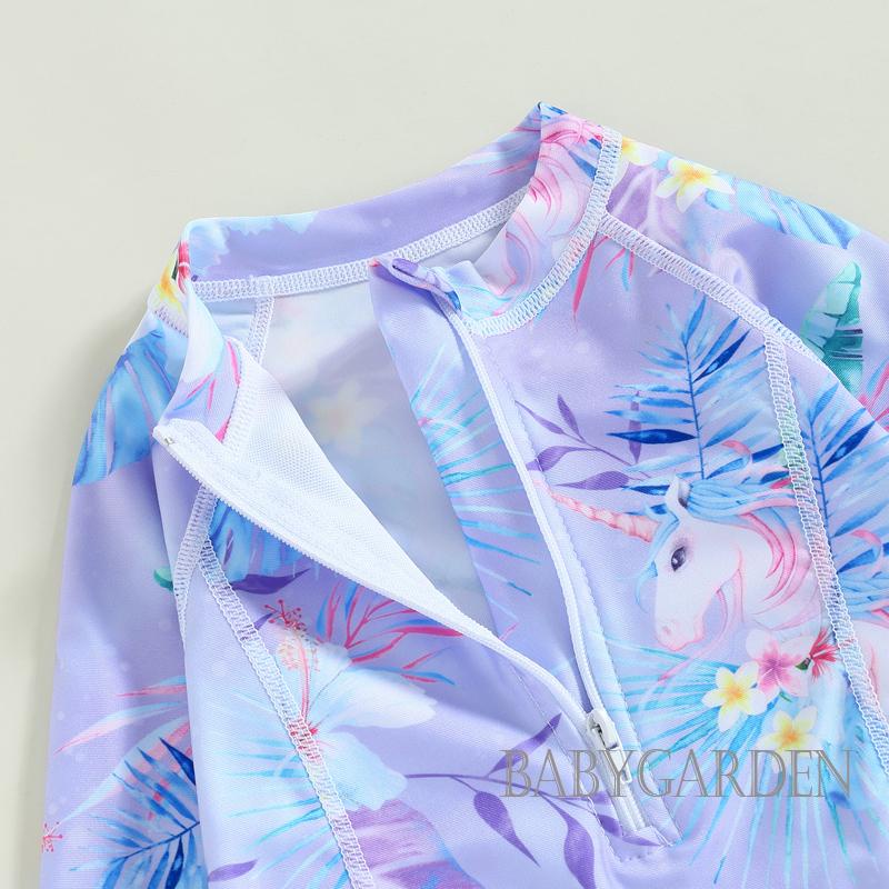 Bộ Đồ Bơi Tay Dài Có Khóa Kéo In Hoa Dành Cho Bé Gái 1-6 Tuổi