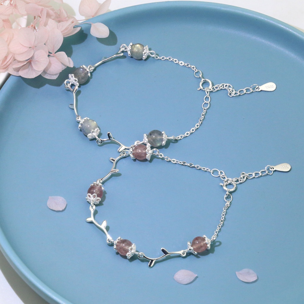 Vòng Tay Cặp Hình Cành Hoa Đính Pha Lê Nhân Tạo Phong Cách Hàn Quốc Đơn Giản