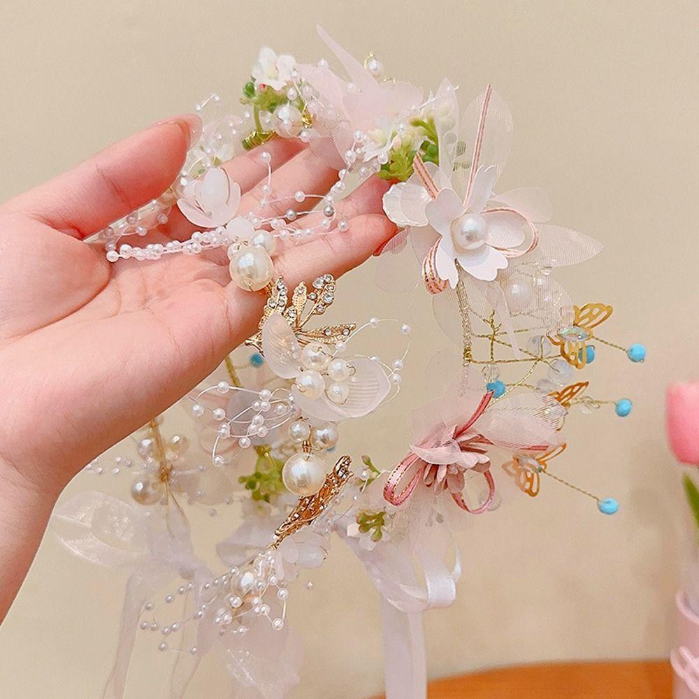 Băng Đô Cài Tóc Hình Vương Miện Đính Hoa Và Bướm Dễ Thương Cho Bé Gái