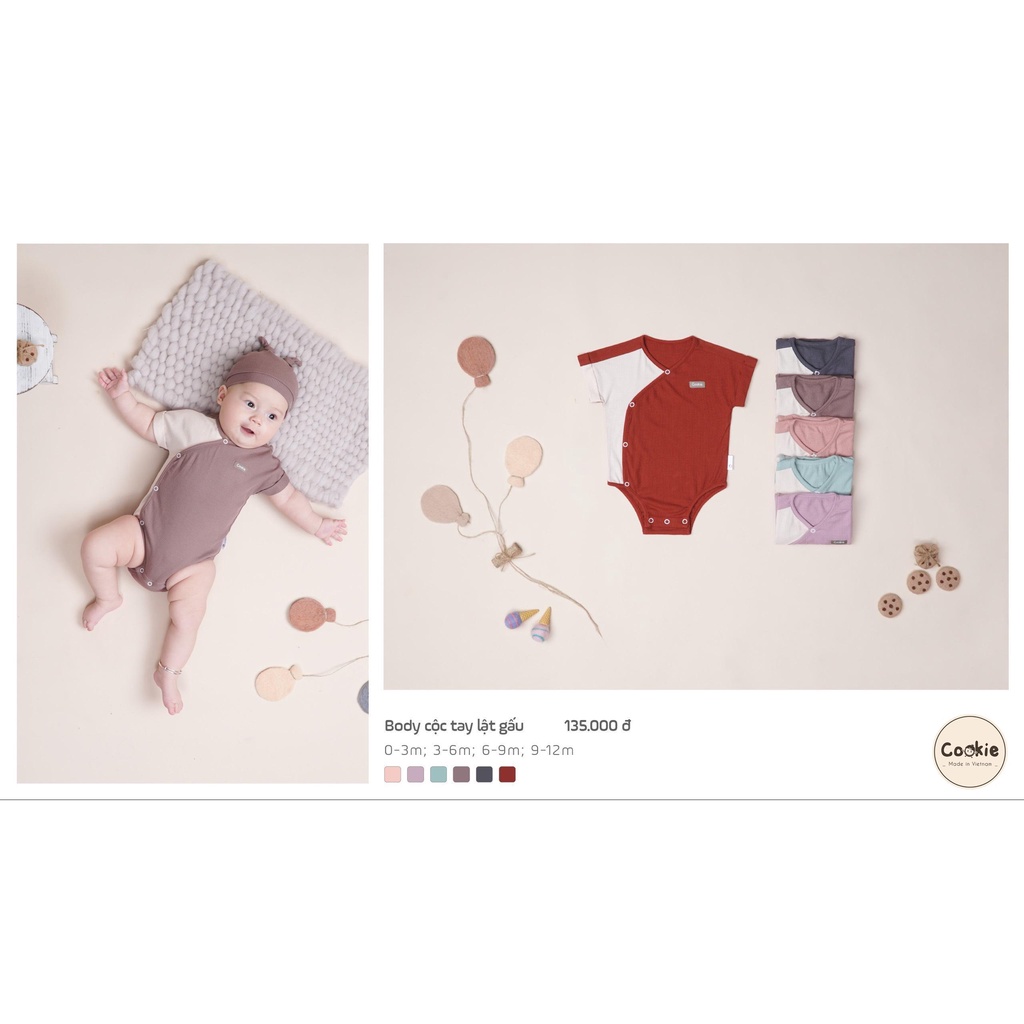 Bodysuit cộc tay vạt chéo Cookie chất vải tăm lạnh cho bé
