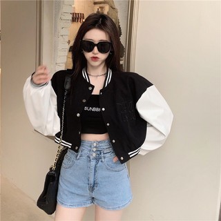 Áo khoác croptop dáng lửng logo thêu cá tính Ulzzang