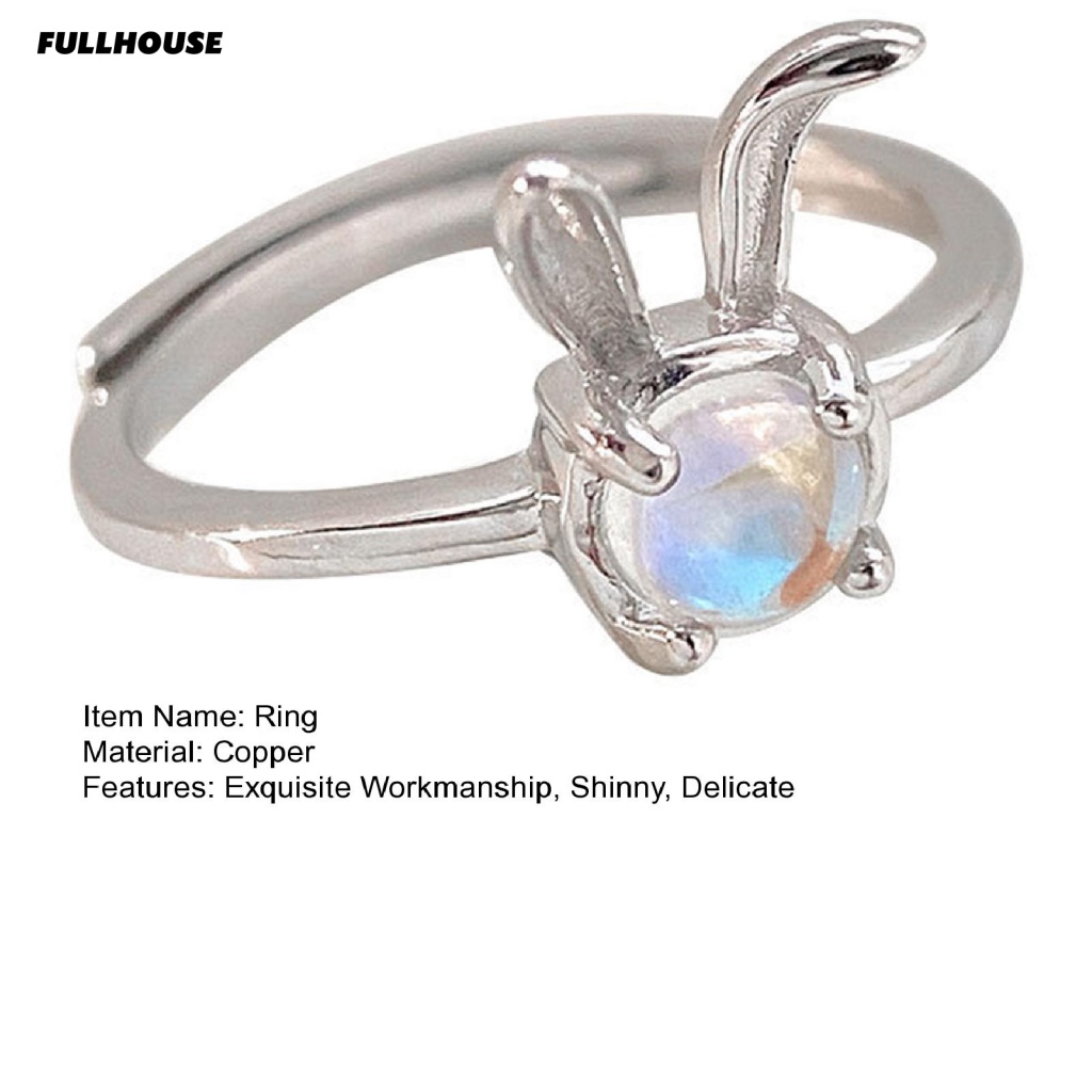 Nhẫn Đính Đá Mặt Trăng Nhân Tạo Hình Thỏ Dễ Thương Thanh Lịch Dành Cho Nữ